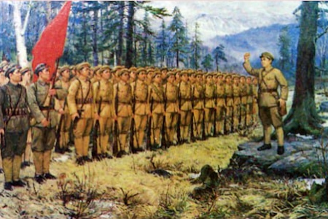 1932년 4월 25일 안도현 소사하 토기점골에서 진행된 반일인민유격대 창건식. 조선화.